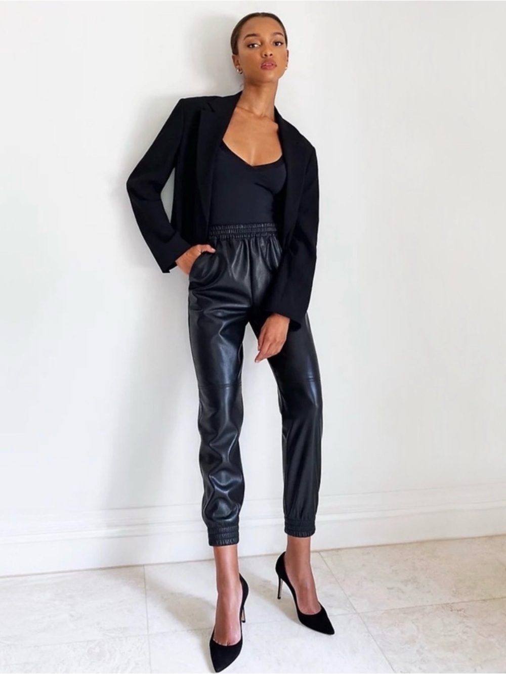 Aritzia Babaton ‘Zedel’ Black Faux Leather Joggers, Small